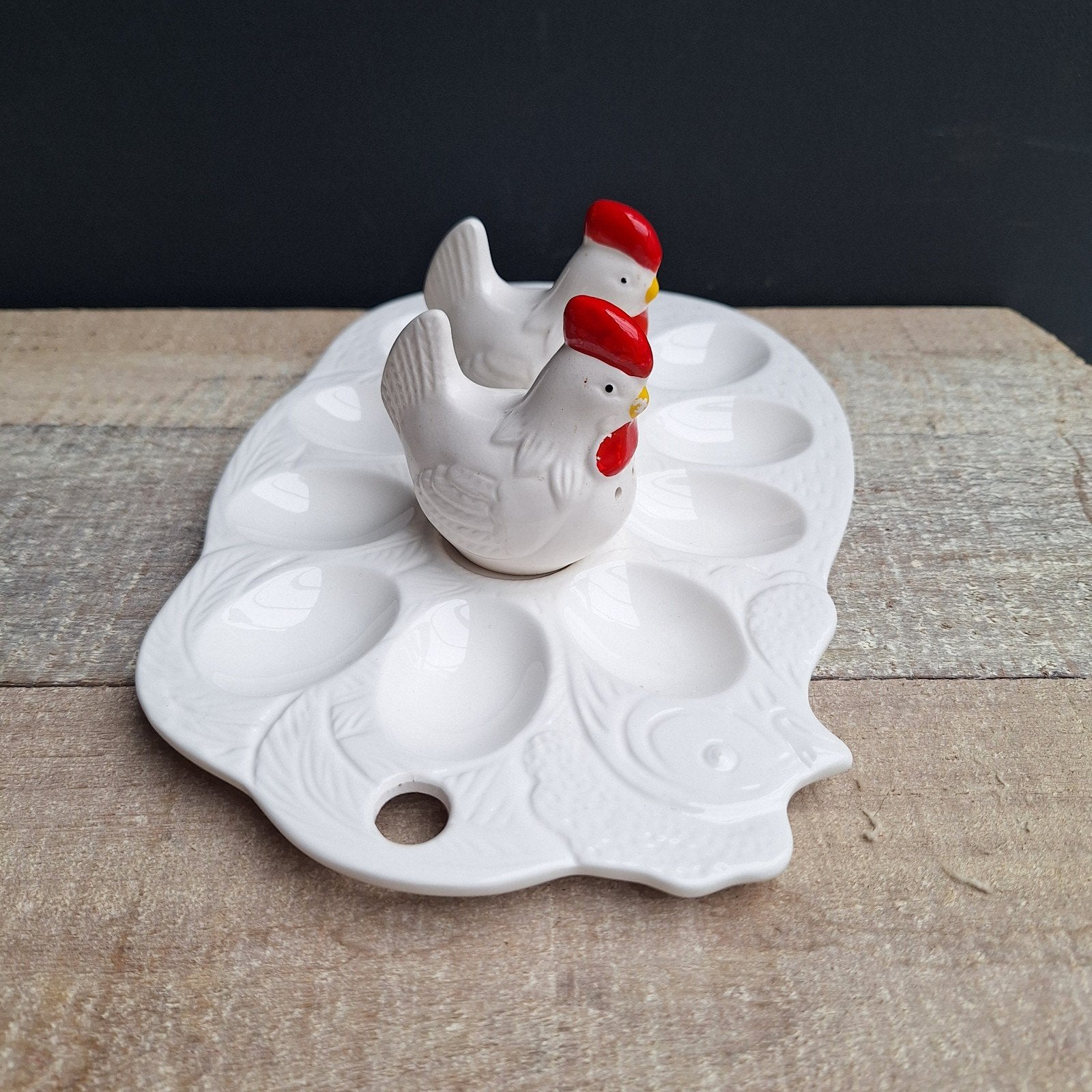 brocante eierschaal met peper en zoutstel, Ophalen of Verzenden