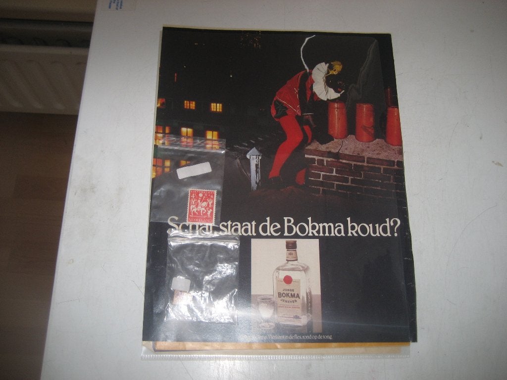 sinterklaas reclame knipsels speldje postzegel poster, Ophalen of Verzenden, 1960 tot 1980, Nederland, Knipsel(s)