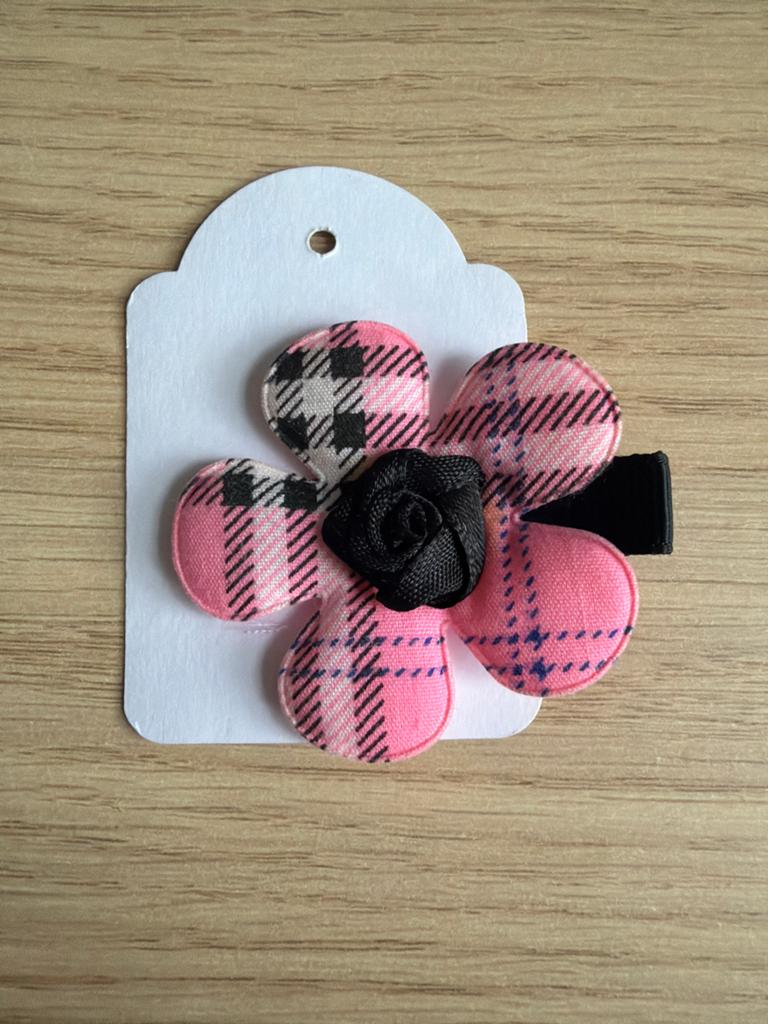 Roze geruite bloem haarclip met zwarte roos, Ophalen of Verzenden, Nieuw