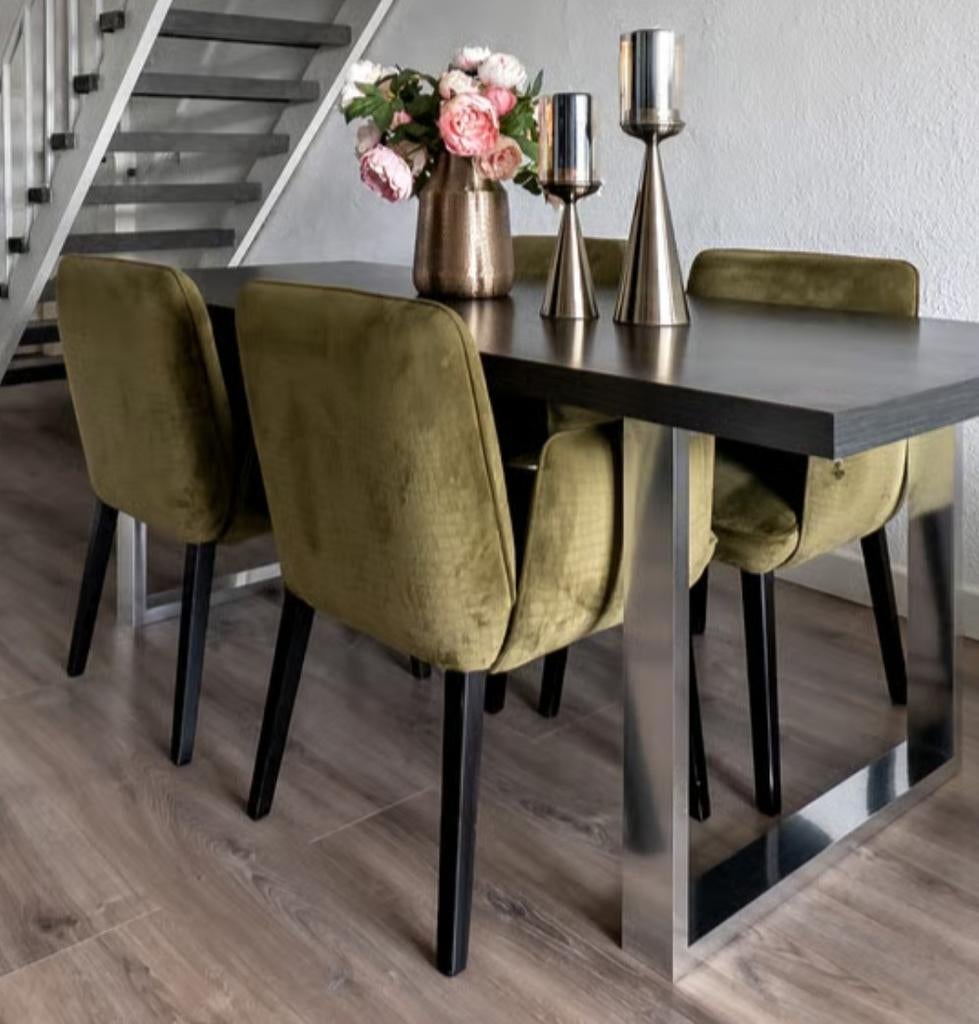 Eetkamerset: Tafel met 4 Groene Stoelen, Huis en Inrichting, Complete eetkamers, Zo goed als nieuw, 4 tot 6 stoelen, Ophalen