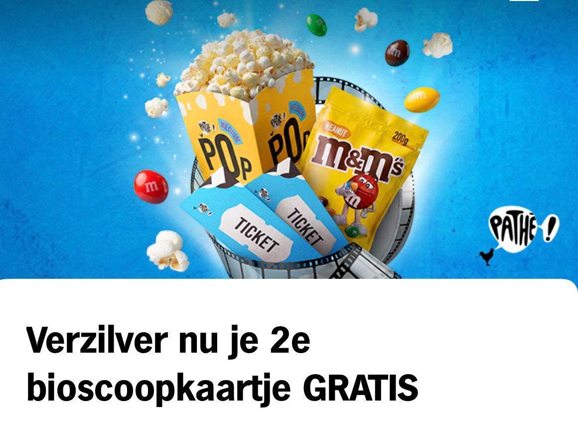 15x AH bioscoopkaartje 2e gratis, Albert Heijn, Verzenden