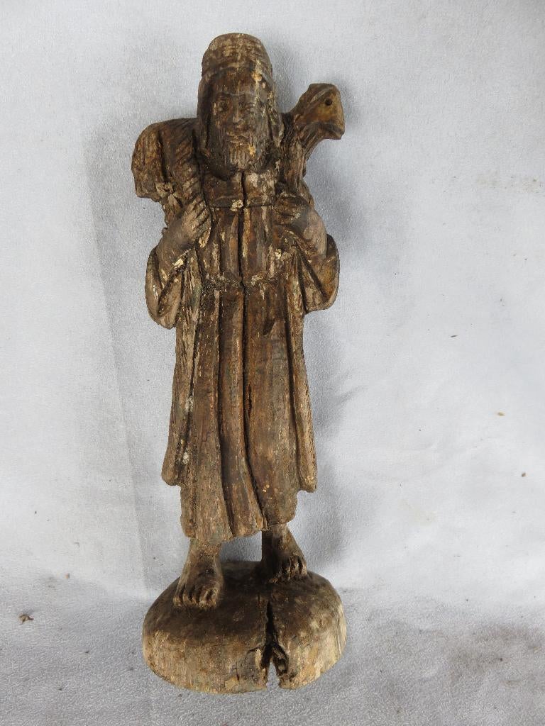 Herder met lam in hout snijwerk - 20e eeuw, Antiek en Kunst, Curiosa en Brocante, Ophalen of Verzenden