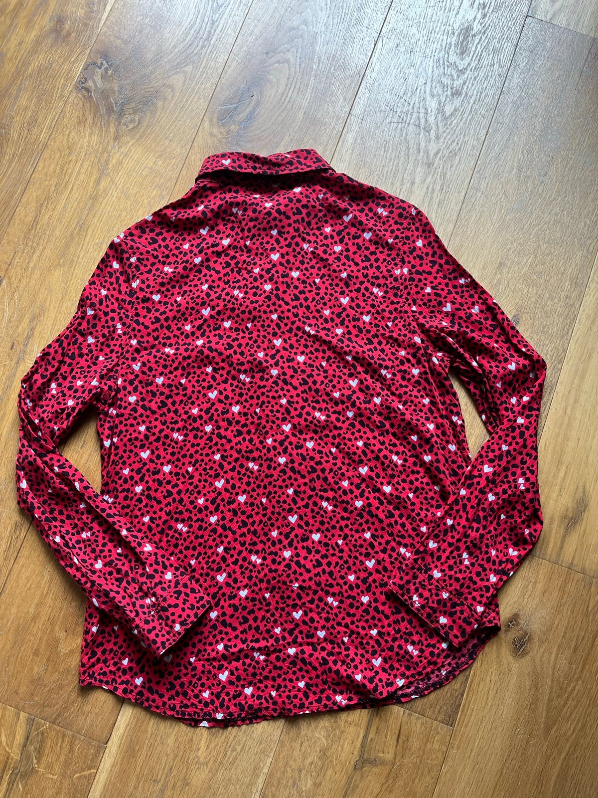 Daphnea Paris Rode Blouse met Dierenprint en Hartjes - Maat, Ophalen of Verzenden, Gedragen, Maat 42/44 (L), Rood