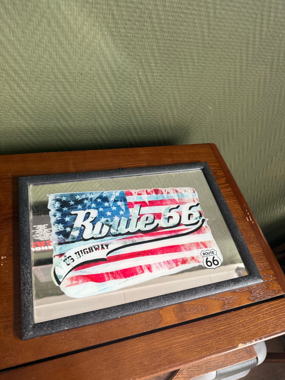 Route 66 spiegel met Amerikaanse vlag design, Minder dan 50 cm, Gebruikt, Ophalen of Verzenden, Minder dan 100 cm