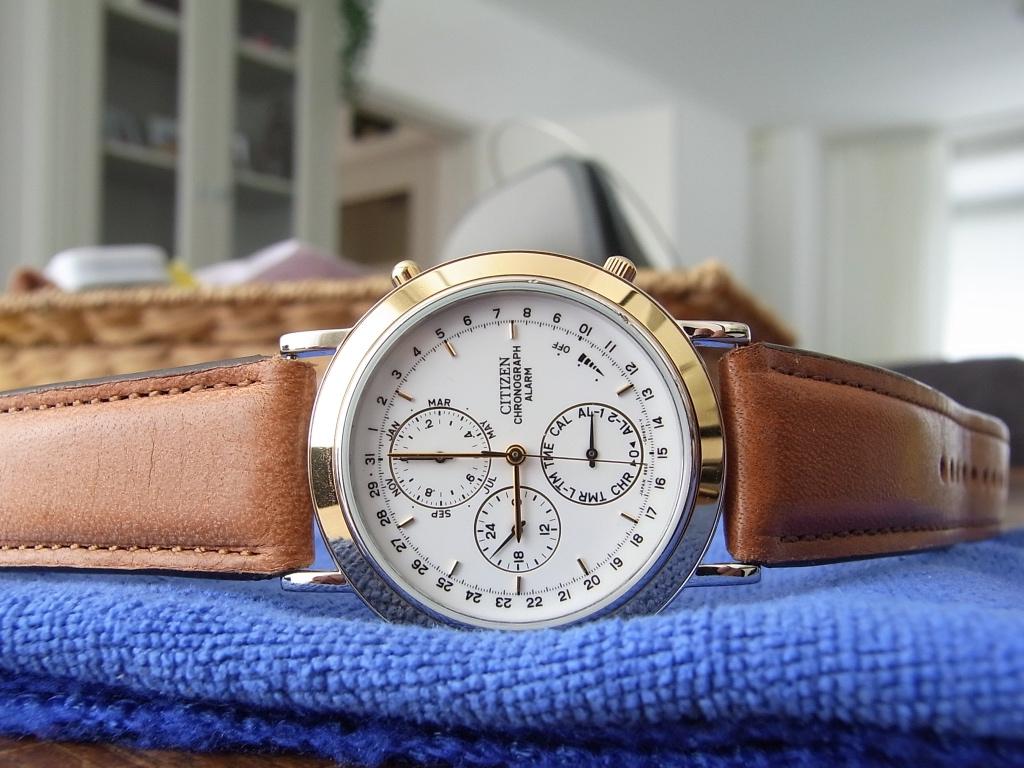 Citizen Chronograph/Alarm N.O.S, Leer, Staal, Nieuw, Ophalen of Verzenden
