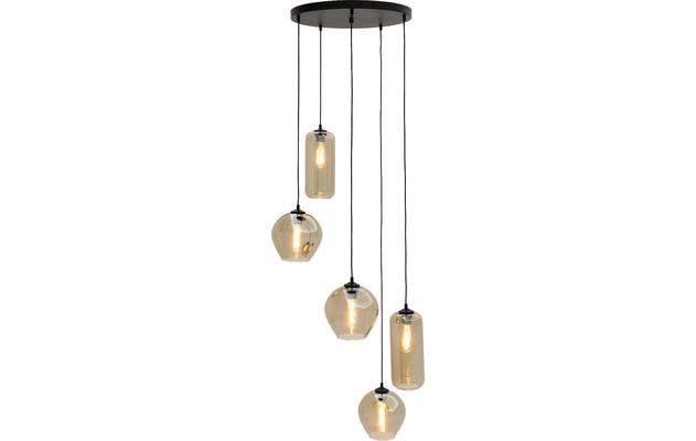 Goossens Hanglamp Devant 5-lichts Smoke Glas, Ophalen, 75 cm of meer, Industrieel, Glas