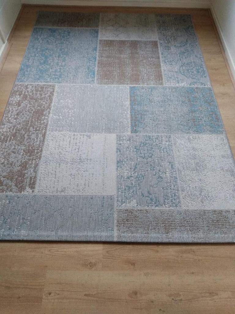 Vloerkleed 160 x 230 cm, blauw, grijs, off-white, bruin, Ophalen, 150 tot 200 cm, 200 cm of meer, Rechthoekig