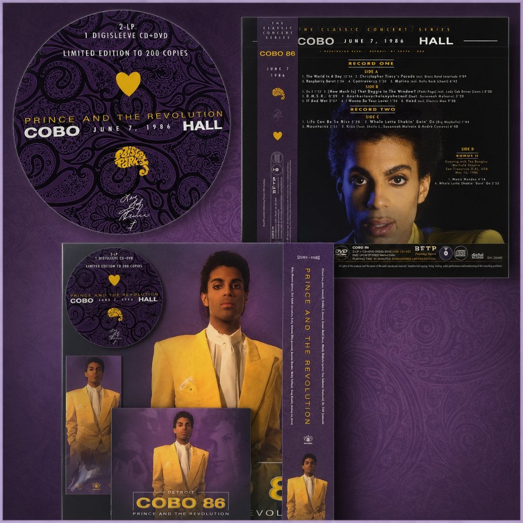 PRINCE Cobo Arena 1986 2LP+CD + DVD (RARE SET) Purple/Black, Inclusief obi, 12 inch, Nieuw in verpakking, Dubbel-LP