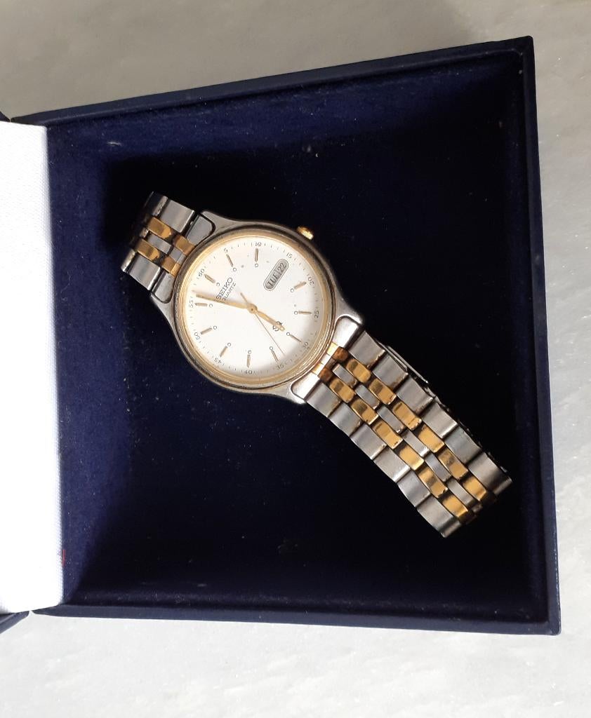 horloge heren vintage 1980 Seiko Quartz 5Y23-7050 met doos, Staal, Polshorloge, Ophalen of Verzenden, Zo goed als nieuw
