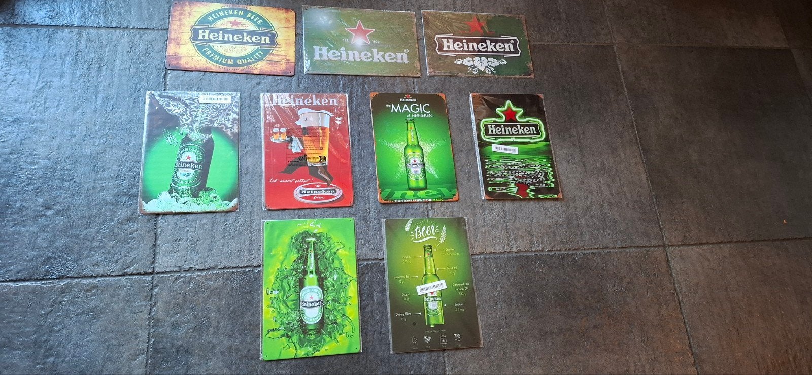 9 x Heineken wandplaatjes, Ophalen, Nieuw, Reclamebord, Plaat of Schild, Heineken