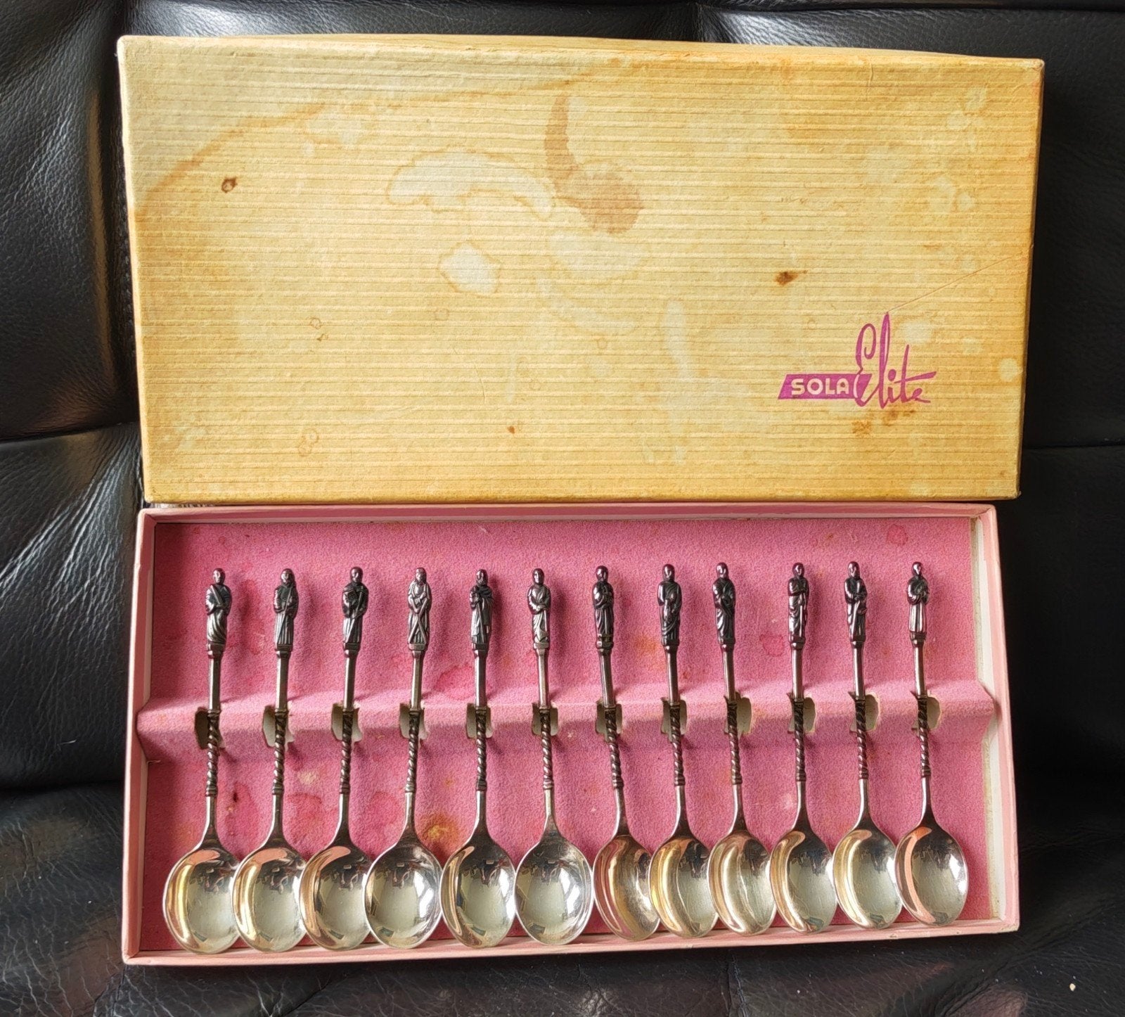 Compleet Apostellepeltjes set in originele doos, Antiek en Kunst, Antiek | Bestek, Ophalen of Verzenden
