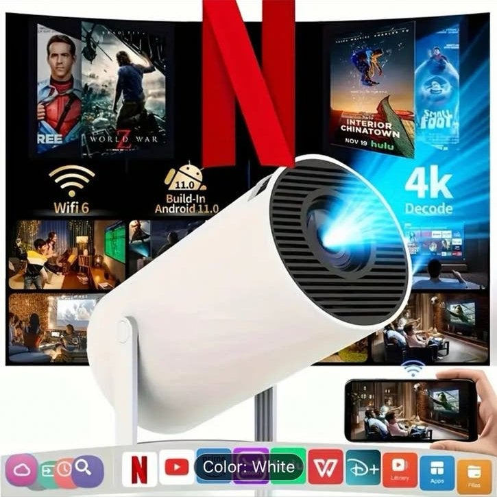 Nieuw in doos, Android beamer met 68inch projector screen, Audio, Tv en Foto, Beamers, Ophalen of Verzenden, Nieuw, LED, Ultra HD (4K)