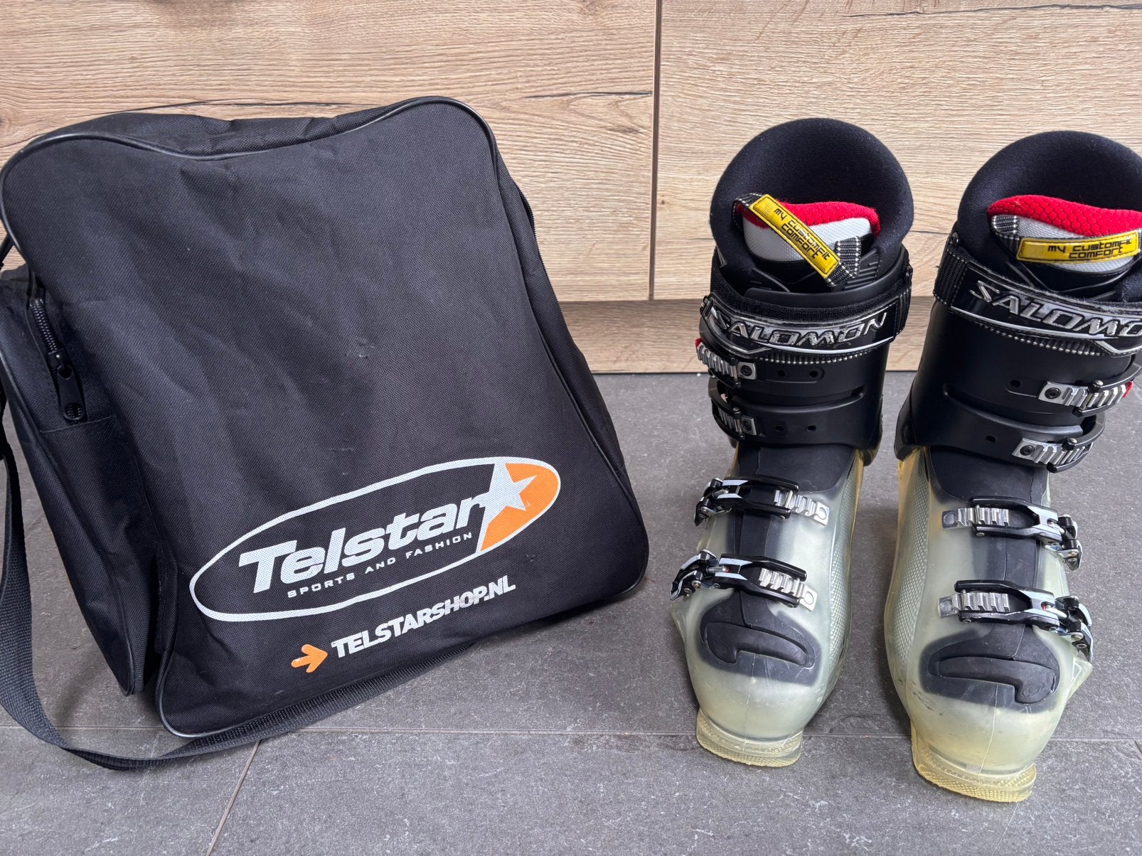 Skischoenen Salomon mt 29,5 (45) met tas, Ophalen, 160 tot 180 cm, Gebruikt, Schoenen