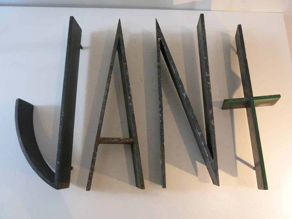 Set Grote Vintage Metalen Gevelletters  4 stuks, Antiek en Kunst, Ophalen of Verzenden