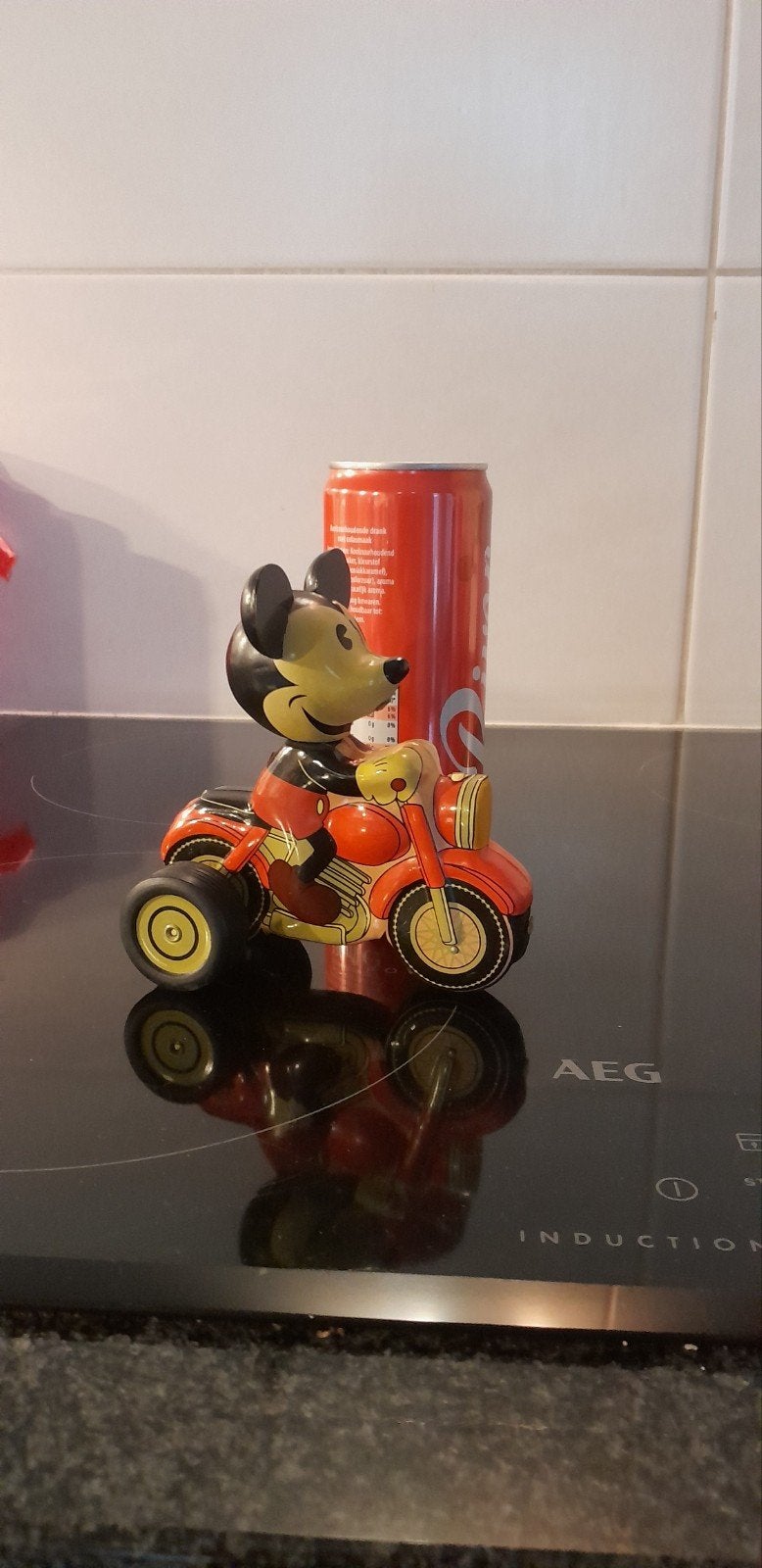 Blikken mickey mouse op motor blikken speelgoed tippco, Antiek en Kunst, Kunst | Designobjecten, Ophalen of Verzenden