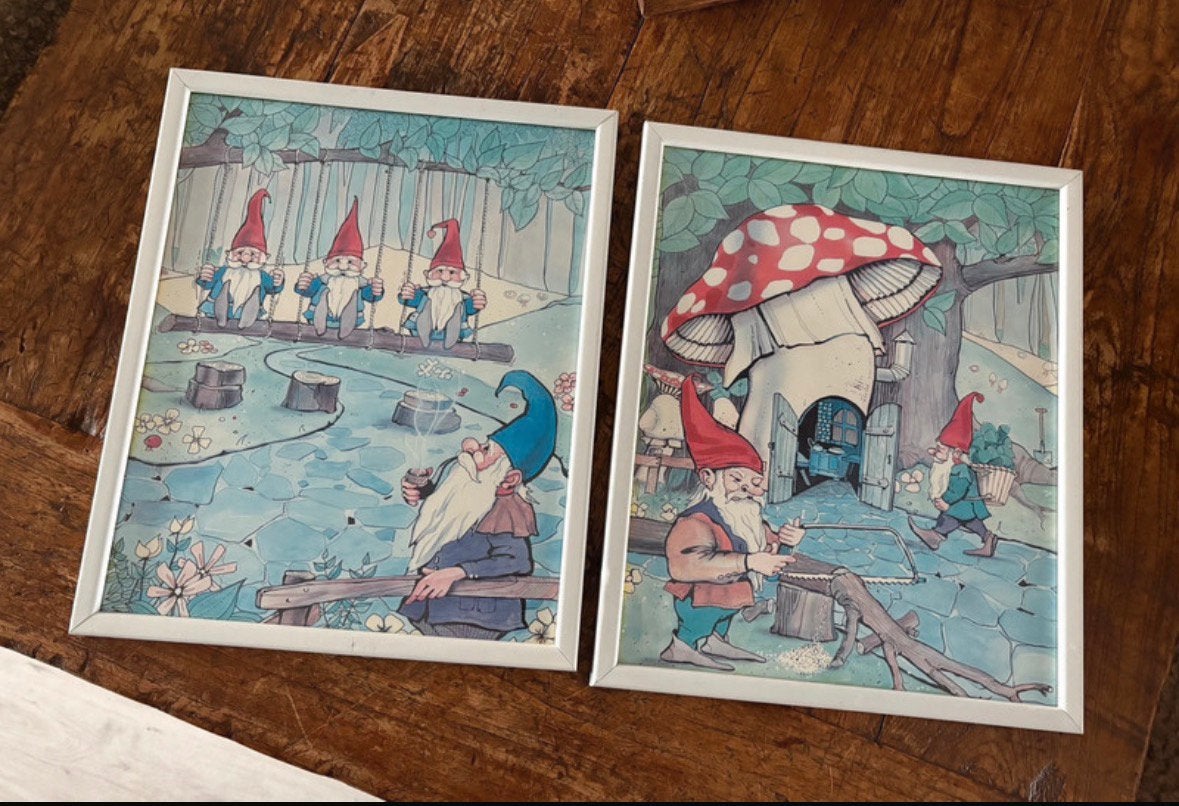 Vintage kabouter schilderijtjes, ‘80., Ophalen of Verzenden, Zo goed als nieuw, Wanddecoratie, Meerkleurig