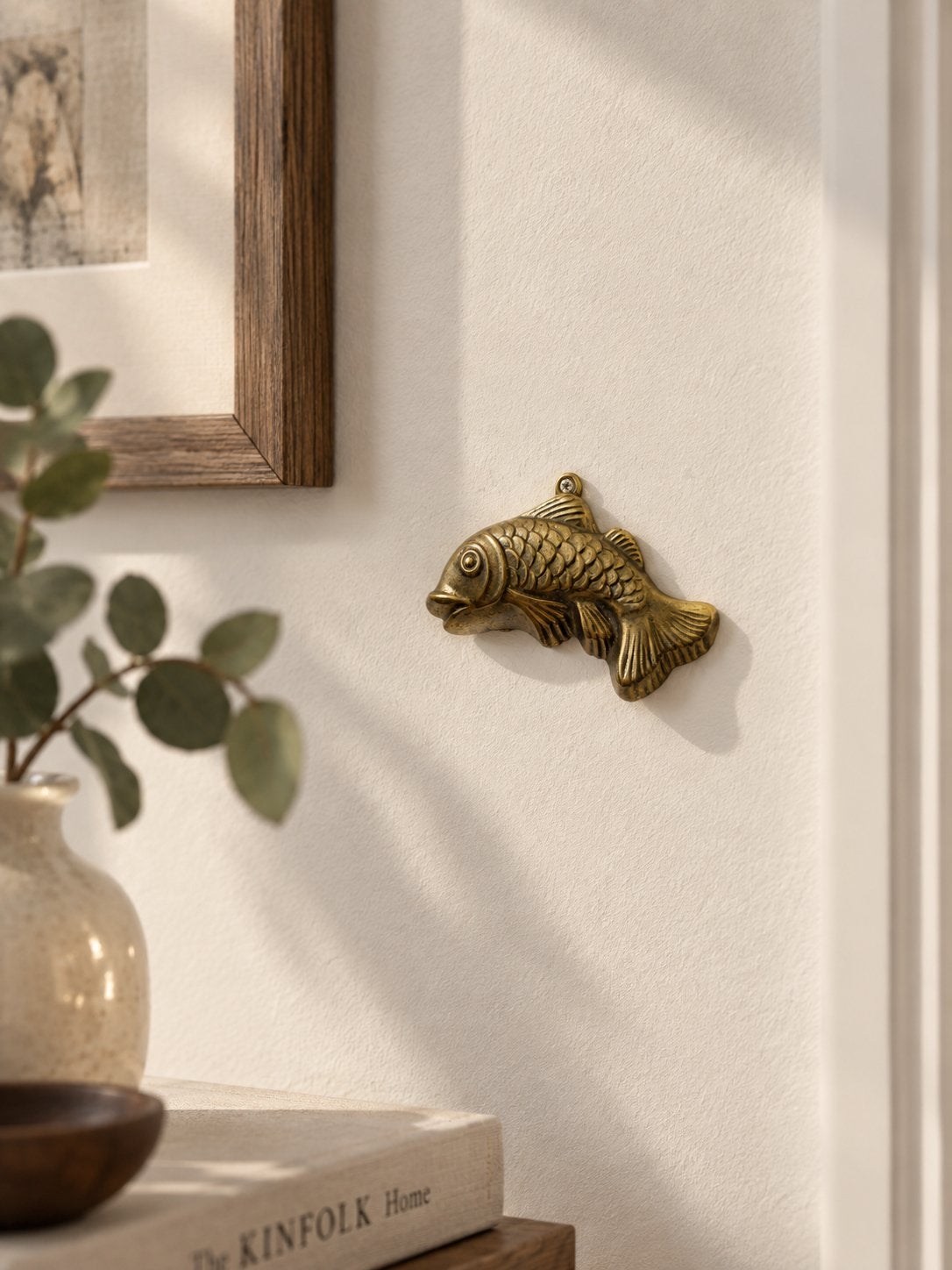 Vintage messing wandornament vis, Huis en Inrichting, *, Metaal, Wandsculptuur, Ophalen of Verzenden