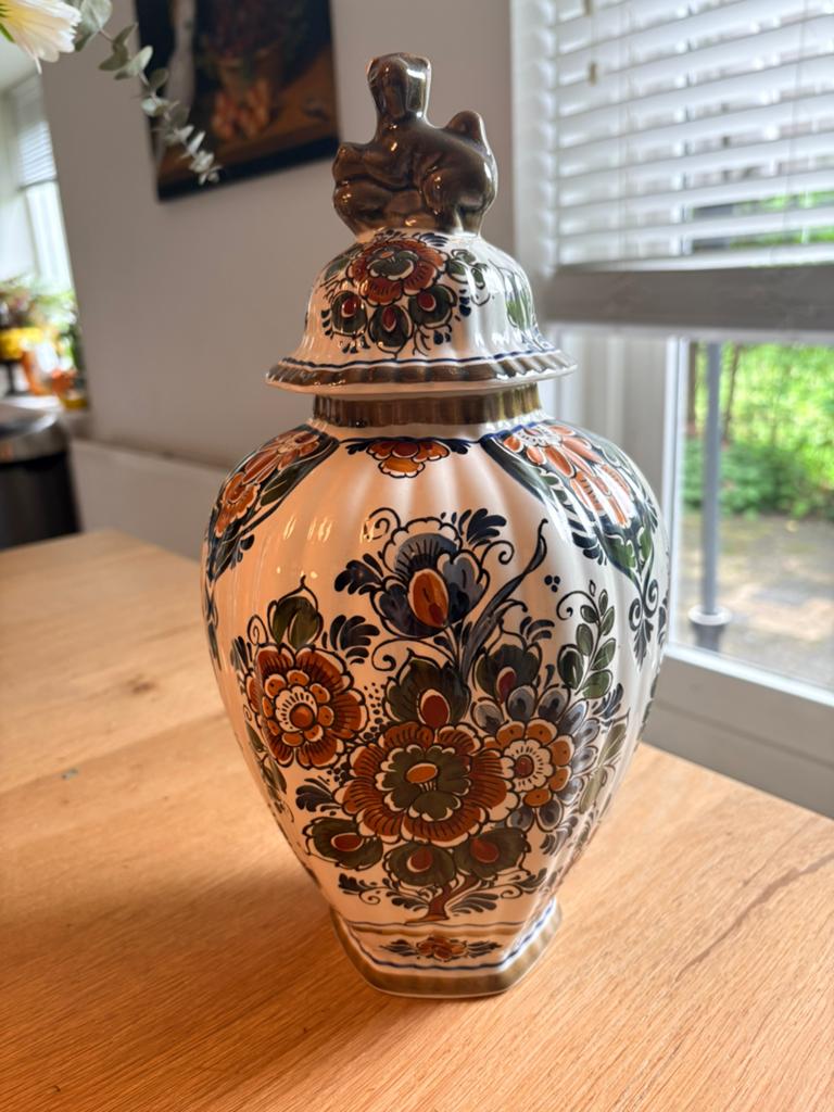 Klassieke Delftse Polychroom Dekselvaas / Plooivaas (33cm), Ophalen