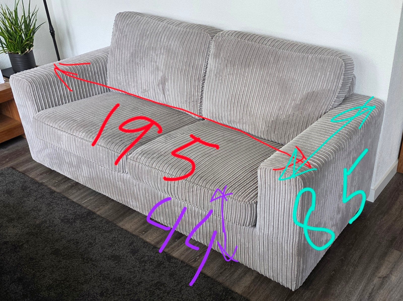 2,5-zits Corduroy Bank Grijs, Ophalen, Modern, Comfortabel, Gebruikt, 150 tot 200 cm