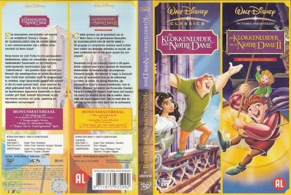 Klokkenluider Notre Dame 1 en 2 Disney 2XDVD, Europees, Tekenfilm, Alle leeftijden, Ophalen of Verzenden