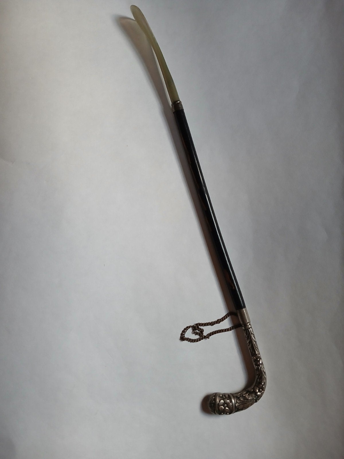 antiek zilver schoenlepel wandelstok verzamel zilveren heft, Ophalen, Zilver