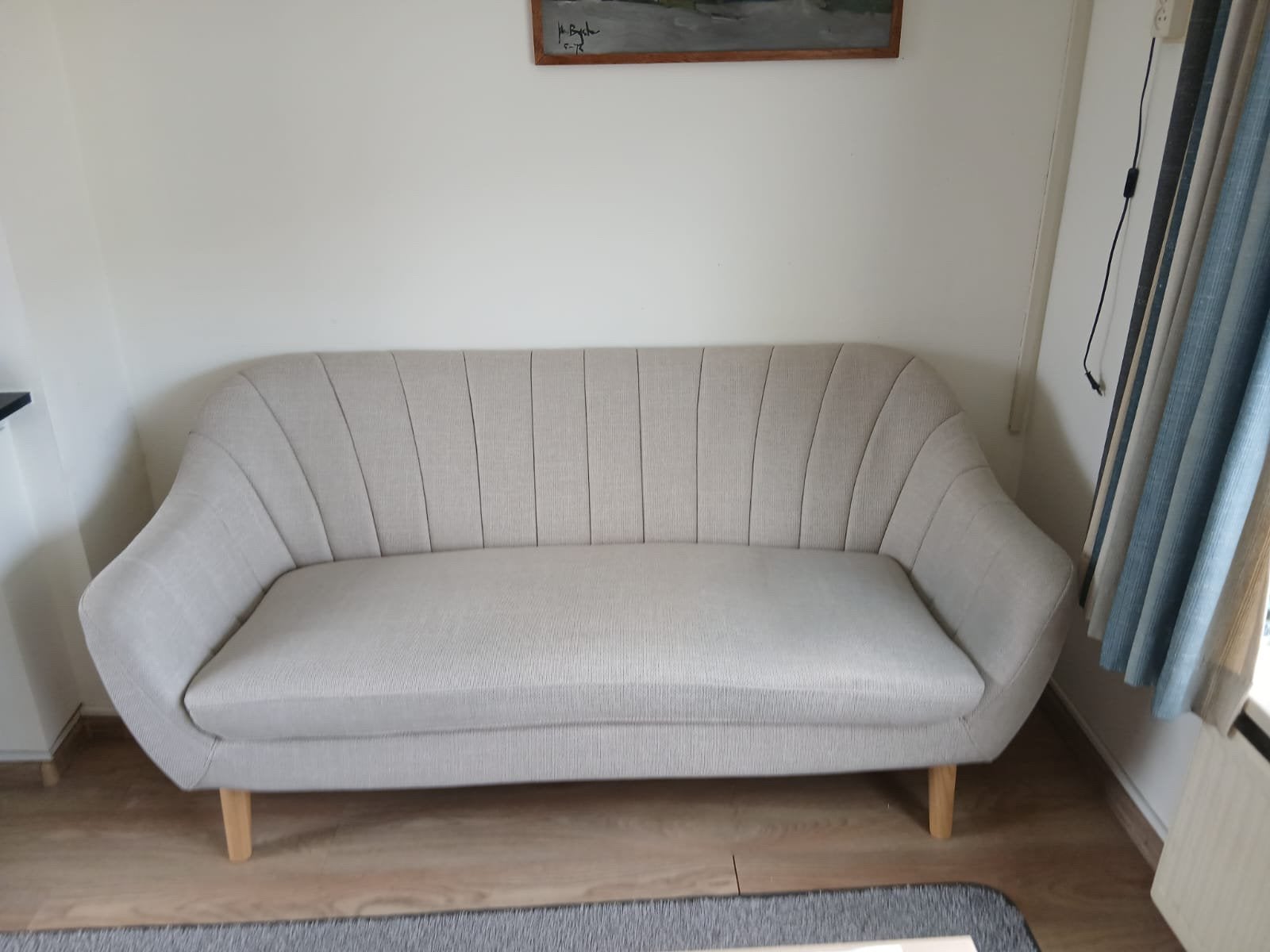 Beige Bank, Tweepersoons, 75 tot 100 cm, Ophalen of Verzenden, Zo goed als nieuw