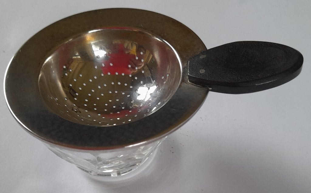 Theezeef (zilver?)  met glazen lekbakje, Antiek en Kunst, Verzenden