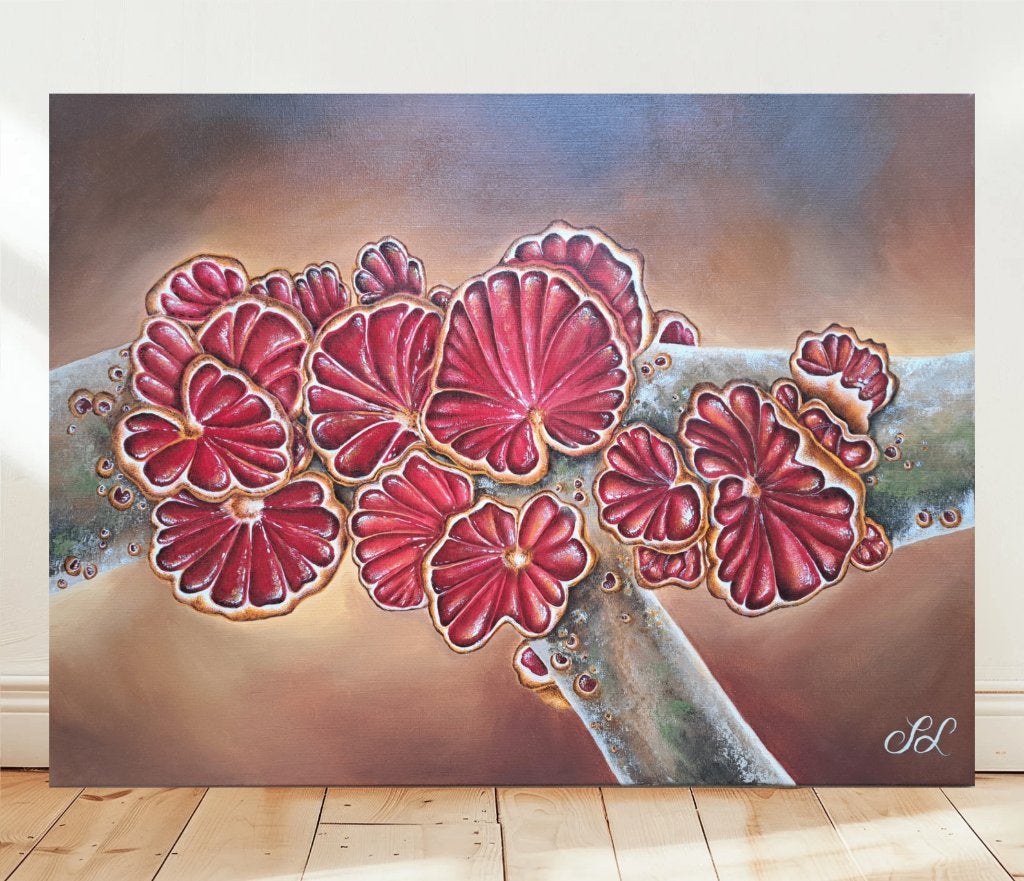 Hand-Painted Botanical Fungus Canvas Art. (78x 58 cm), Acrylverf, Realistisch, Landschap, Gesigneerd