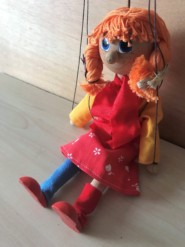 Vintage Kralovsti Loutek Marionet Pop Pippi Langkous 23 cm, Ophalen of Verzenden, Gebruikt, Pop