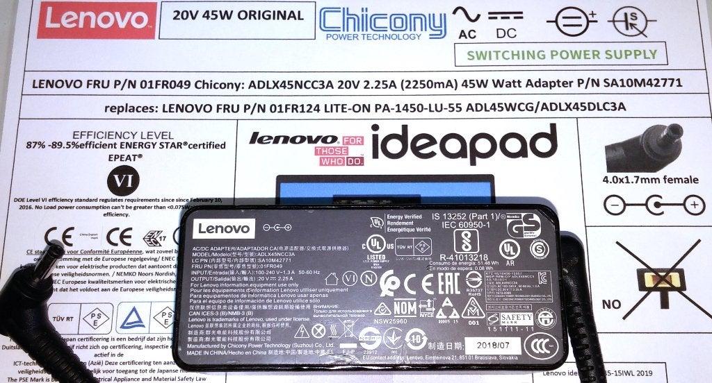 LENOVO 01FR049 Chicony 20V 2.25A 45W Adapter 4.0x1.7mm lader