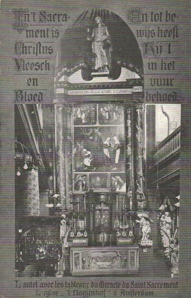 Kerk v/h Bagijnhof, Amsterdam - Altaar en H. Mirakelvoorstel, Ophalen of Verzenden, 1940 tot 1960, Ongelopen, Noord-Holland