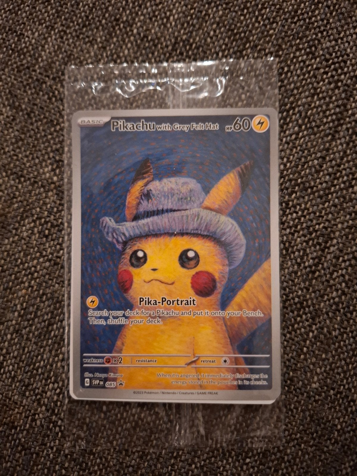 Pokémon kaart "Pikachu with grey felt hat", Van Gogh, Ophalen of Verzenden, Zo goed als nieuw, Losse kaart