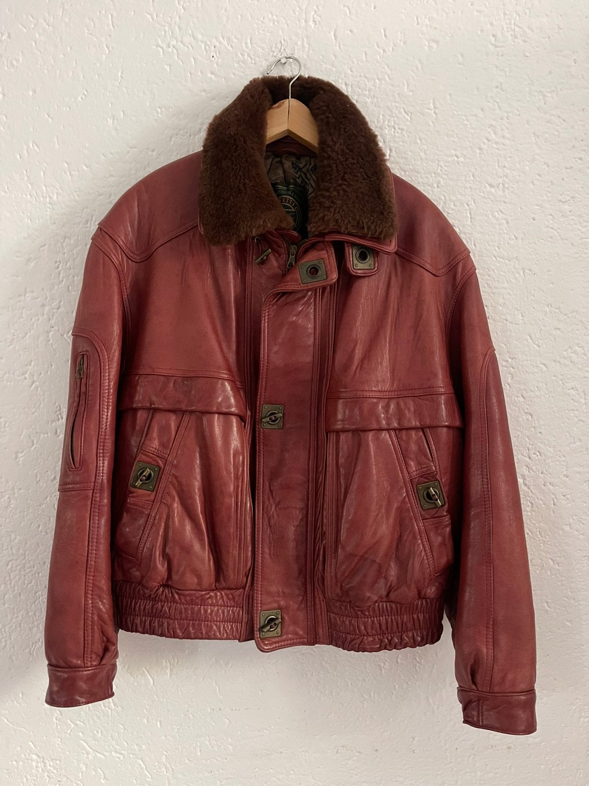 Vintage 80s unisex bomber jas  echt leer L XL dames t/m 4xl, Ophalen of Verzenden, Gedragen, Maat 52/54 (L), Rood