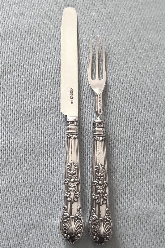 Sheffield - Zilveren fruit/dessert mes en vork - 1832, Ophalen of Verzenden