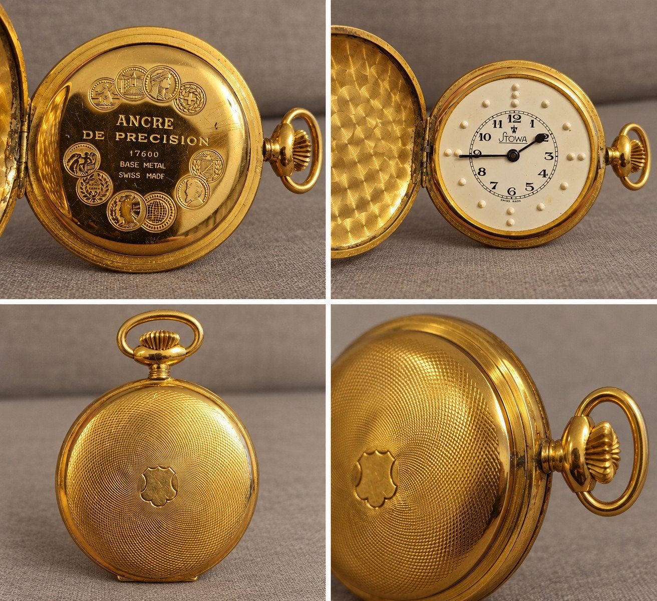 Vintage STOWA zakhorloge verguld voor blinden, Ophalen of Verzenden, Goud, Overige merken, Verguld