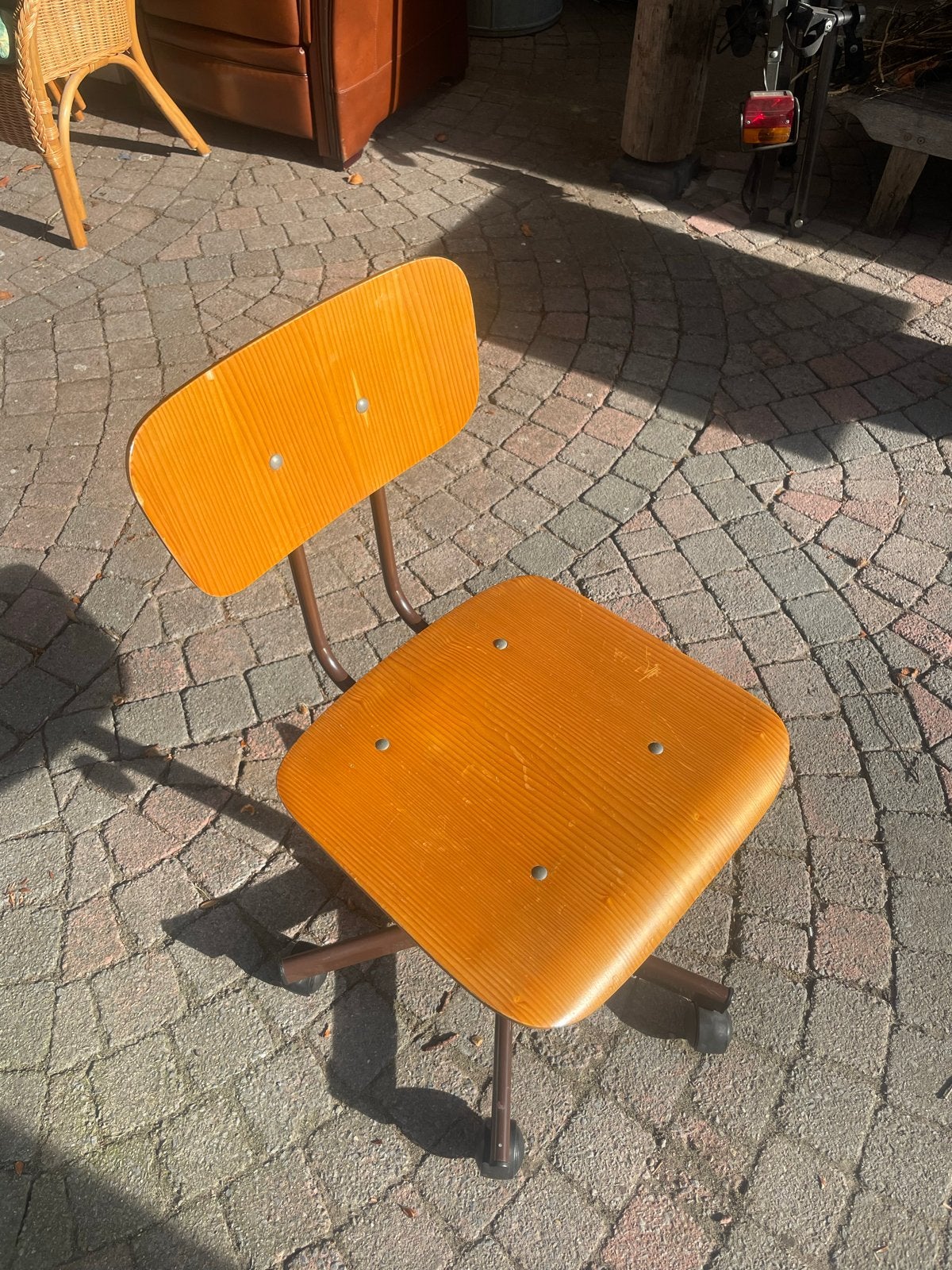 Vintage Bureaustoel - Hout en Metaal, Ophalen, Gebruikt, Bruin, Bureaustoel