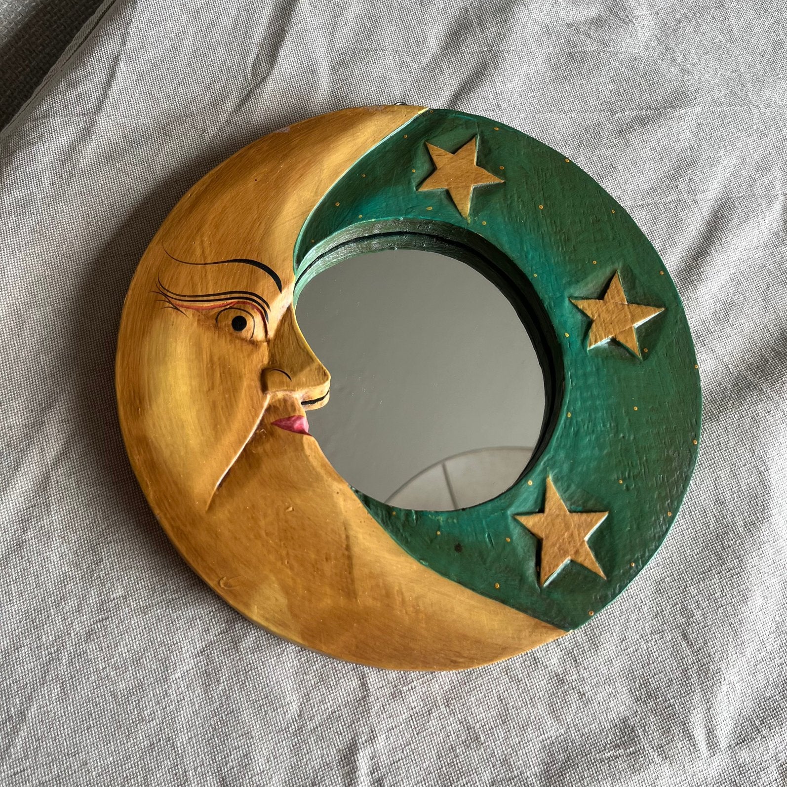 Vintage jaren ‘90 Celestial Maan Spiegel - groen/ geel, Ophalen of Verzenden, Minder dan 50 cm
