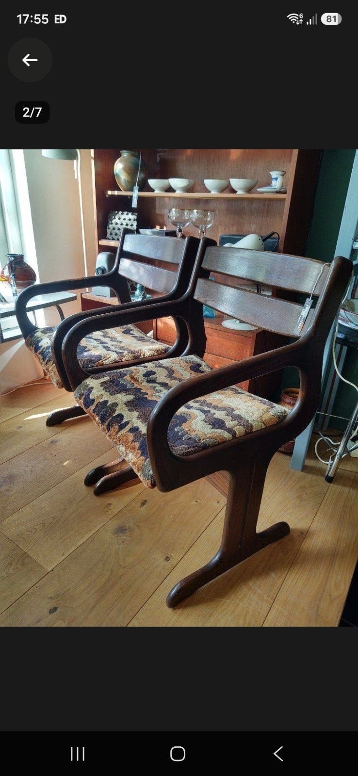 2 bijzondere vintage jaren 60-70 stoelen, Ophalen, Hout, Gebruikt, Twee