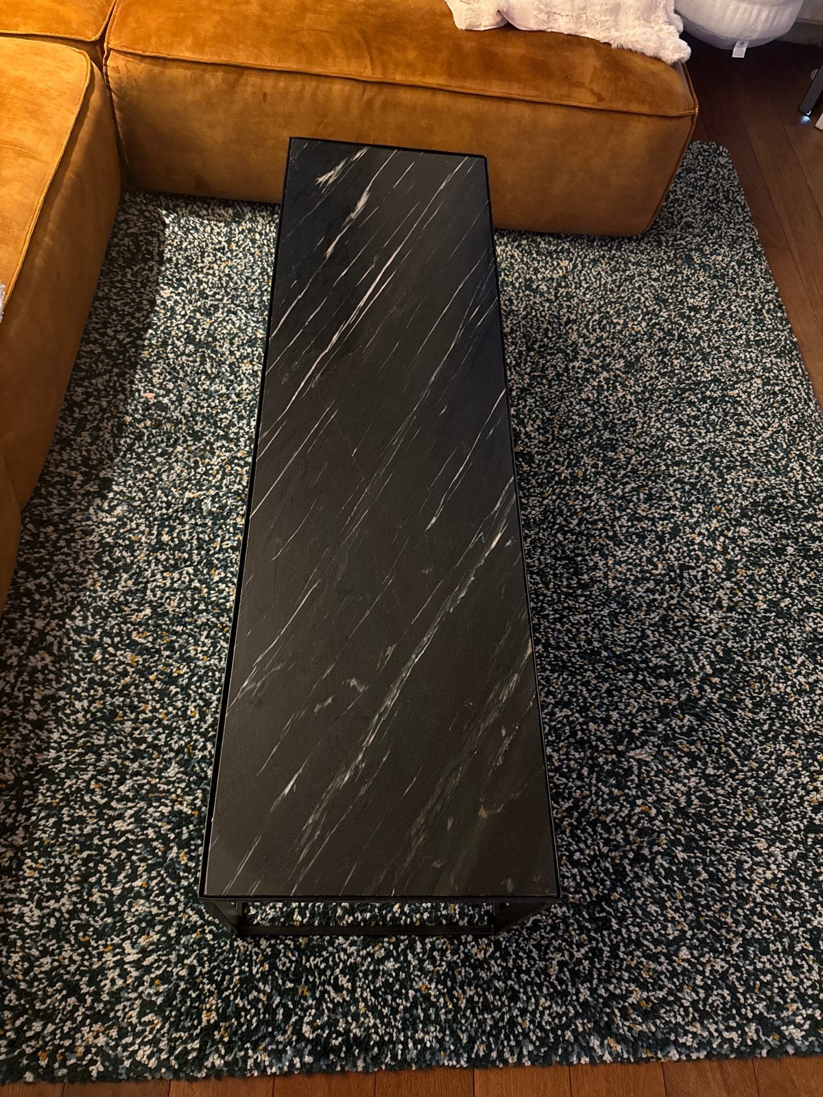 Zwarte marmerlook salontafel, Ophalen, 100 tot 150 cm, 50 tot 100 cm, Zo goed als nieuw