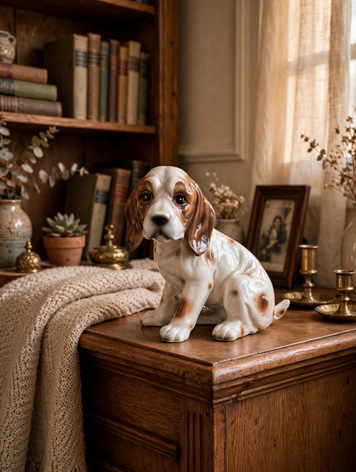 Grote Porceleinen Hond Beagle 29cm Vintage Beeldje Puppy, Verzamelen, Ophalen, Zo goed als nieuw, Dier