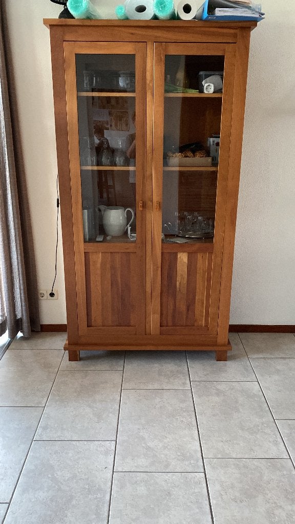 massief kersenhouten vitrinekast, Ophalen, 100 tot 150 cm, 150 tot 200 cm, 25 tot 50 cm