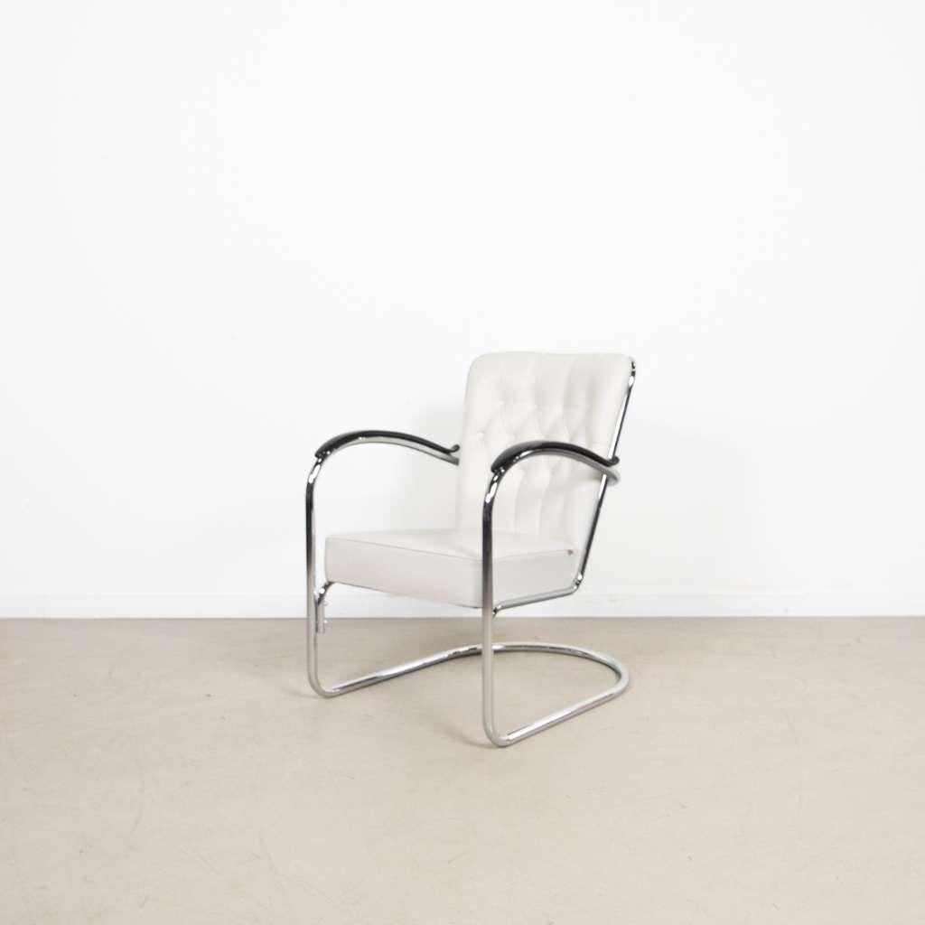 1x Gispen 412S Fauteuil Wit Leer, Niet ingevuld, Niet ingevuld, 75 tot 100 cm, Zo goed als nieuw