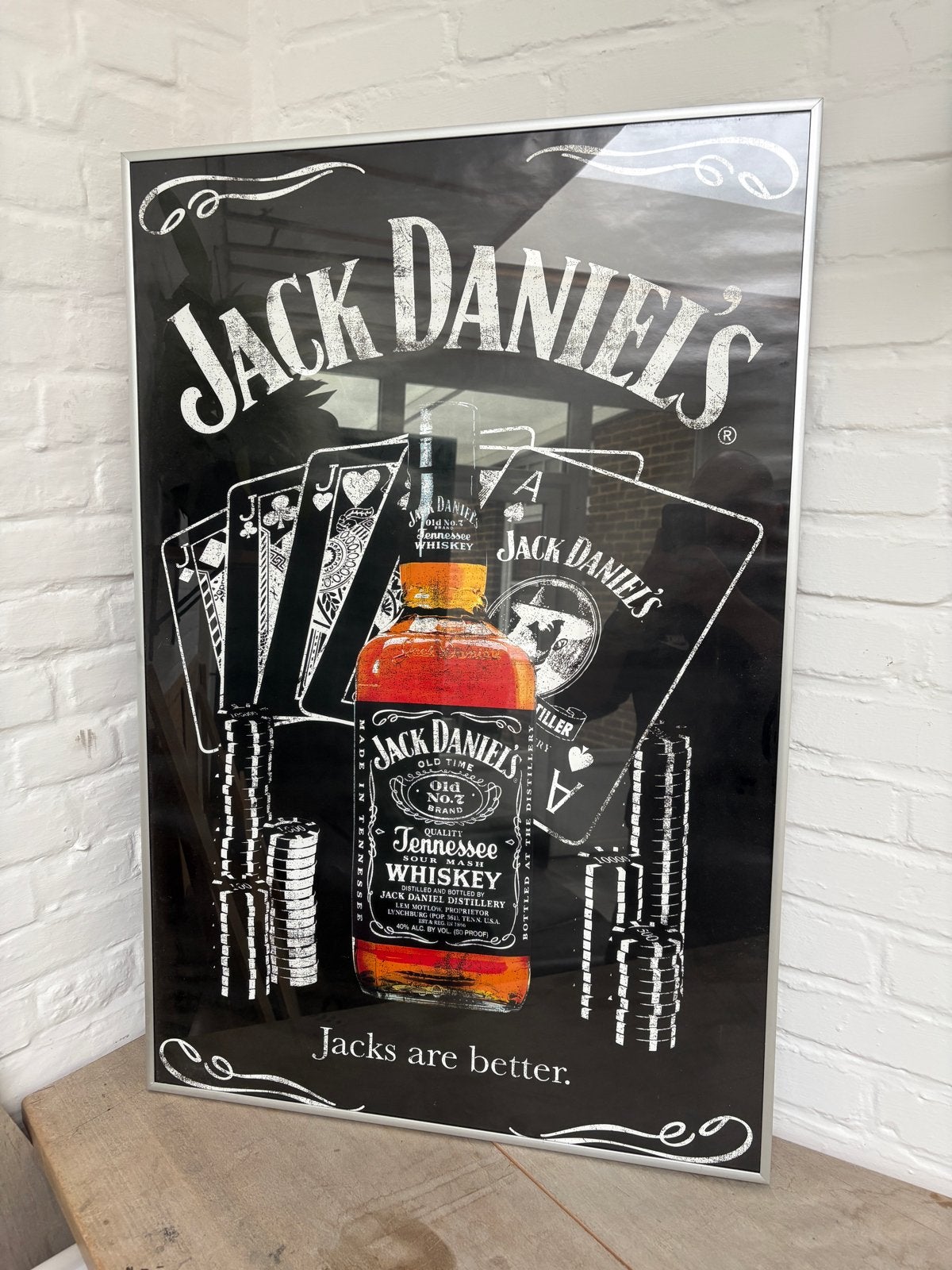 Jack Daniels poster in een zilverkleurige aluminium lijst, Ophalen, Zo goed als nieuw, Foto of Poster, 75 – 100