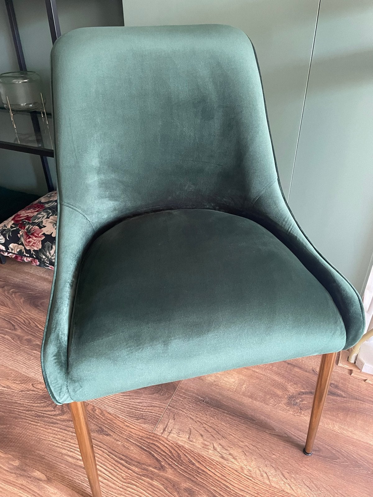 Stijlvolle Groene Fluweel stoel, Huis en Inrichting, Stoelen, Ophalen, Overige kleuren, Zo goed als nieuw, Eén