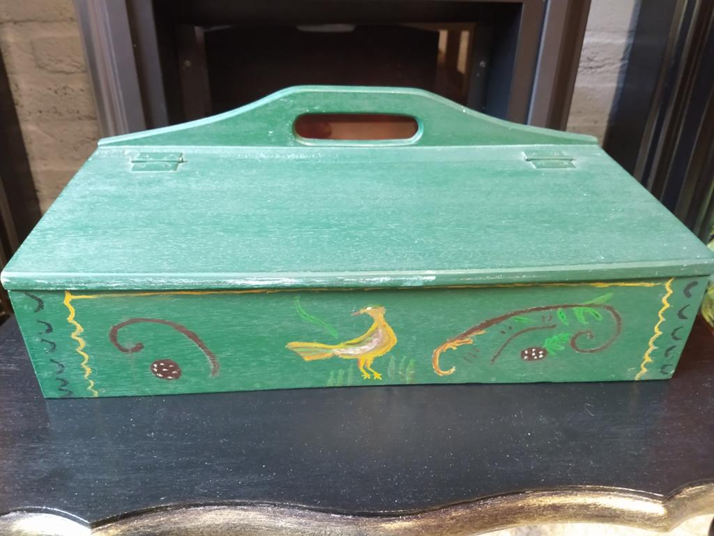 Handgeschilderde vintage schoenpoetsdoos, Ophalen of Verzenden, Minder dan 50 cm, Minder dan 50 cm