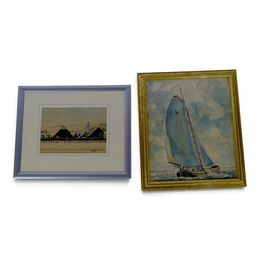 Geert Bok (1900-1998) - skûtsje en winters Sneek, Antiek en Kunst, Ophalen of Verzenden