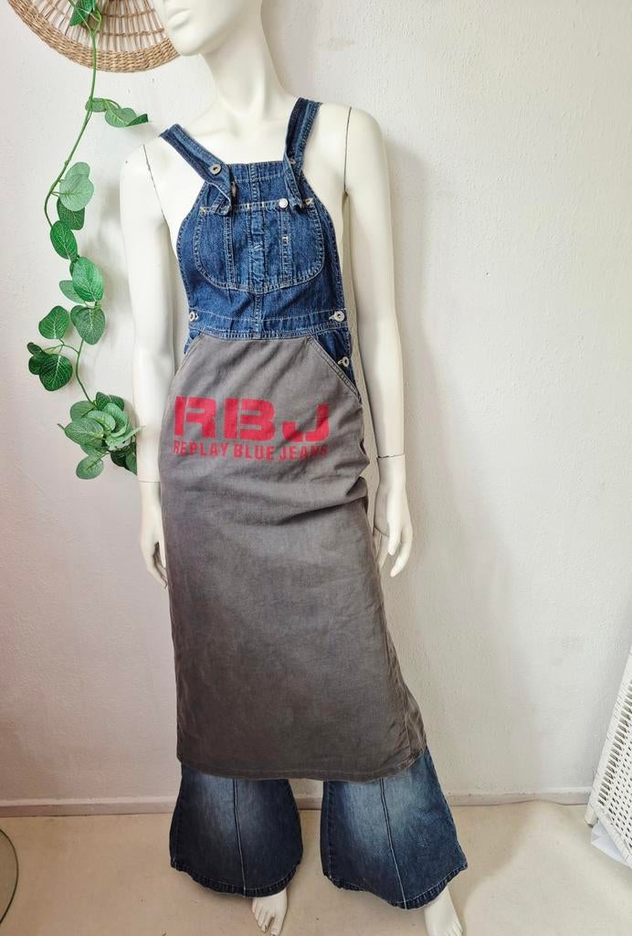 Vintage Y2K Replay dungaree dress XS/S, Kleding | Dames, Jurken, Zo goed als nieuw, Maat 34 (XS) of kleiner, Blauw, Onder de knie