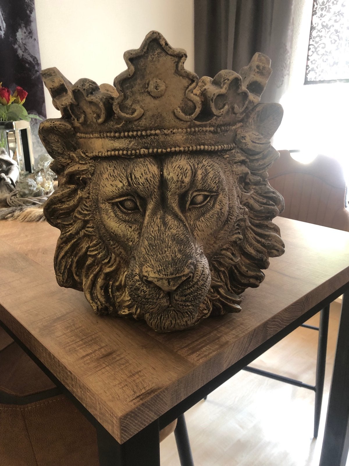 Gouden Leeuwenkop met Kroon - Decoratieve Pot, Huis en Inrichting, Gebruikt, Ophalen of Verzenden, Klassiek, Goud