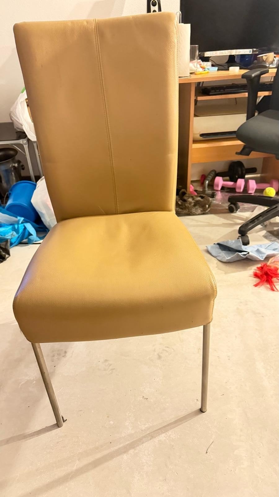 6 x Comfortabele eetkamerstoel - Beige leer met metalen, Overige kleuren, Ophalen of Verzenden, Modern, Vijf, Zes of meer stoelen