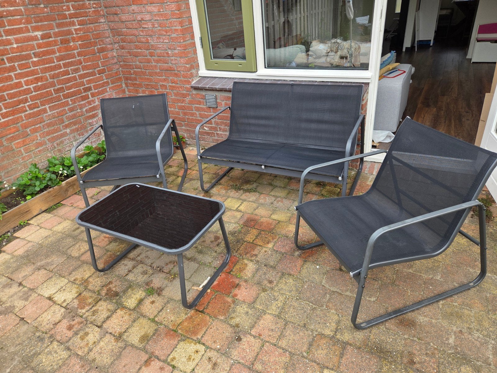 Comfortabele, nette tuinset. Loungebankje met stoelen +tafel, Tuin en Terras, Ophalen, Zo goed als nieuw, Aluminium